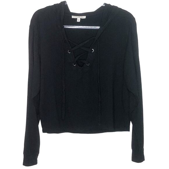 Express Black Cropped Lace Up Hoodie Sweatshirt Corset Style Extra Small - Picture 2 of 8